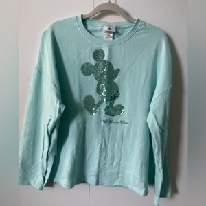 Disney aqua Mickey Mouse Sequin lightweight sweatshirt size L
